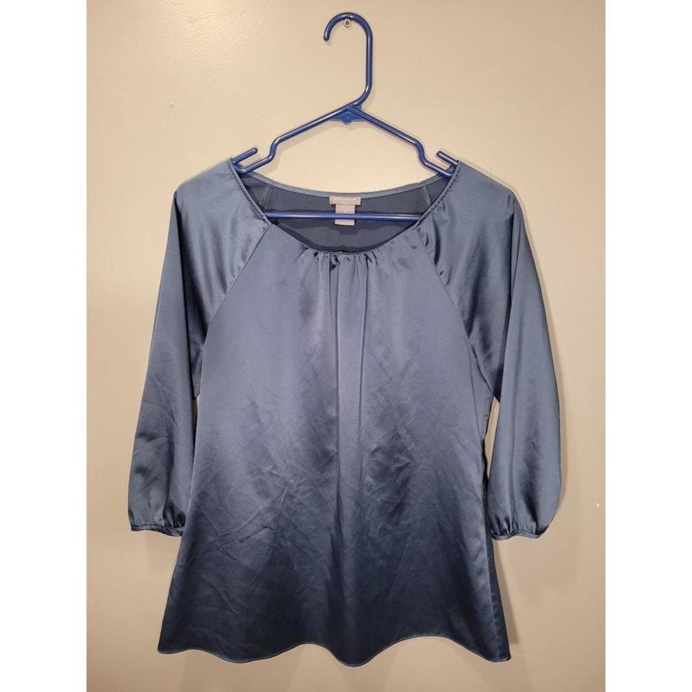 Ann‎ Taylor Satin Blouse 3/4 Length Sleeves, Women's Size S, Blue